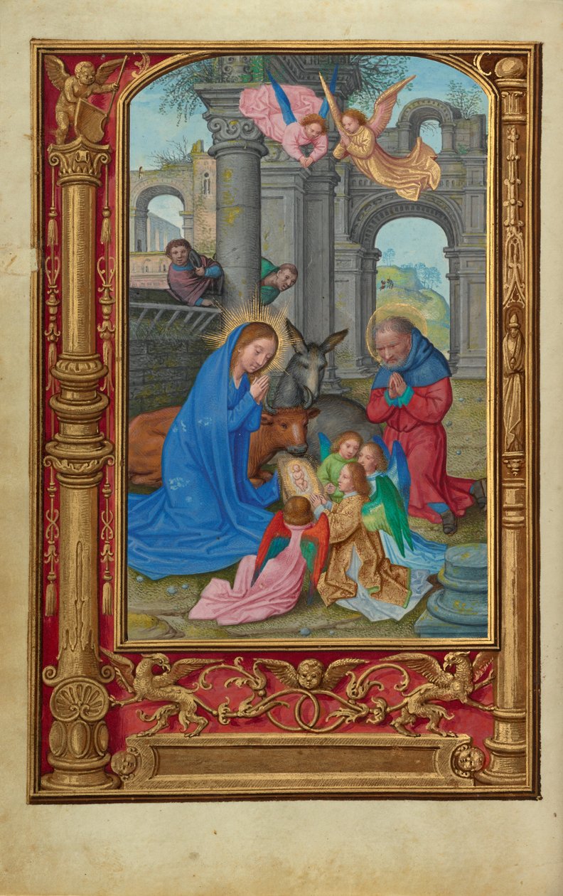 The Nativity, c.1525-30 (tempera, guldfärg och blad på pergament) av Simon Bening