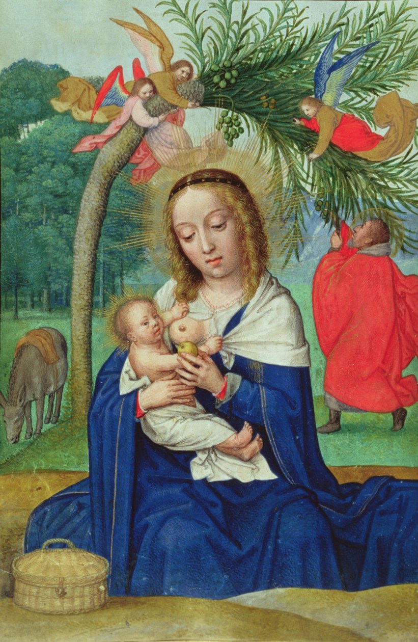 The Rest on the Flight into Egypt, miniatyr från Norfolks timbok (vellum) av Simon Bening