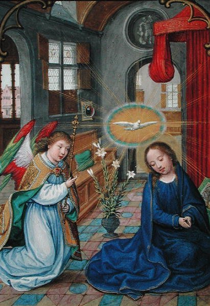W.99 fol.16r Jungfru Marias bebådelse, från 