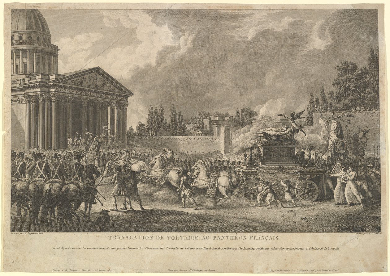 Översättning av Voltaire i det franska Pantheon, 1817. av Simon Charles Miger