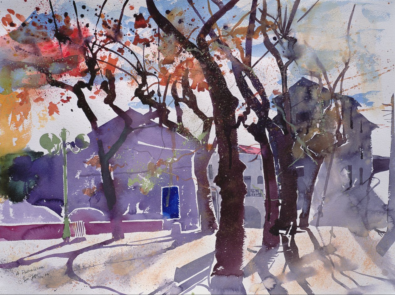 A Puissalicon, 2010 Frankrike (akvarell) av Simon Fletcher