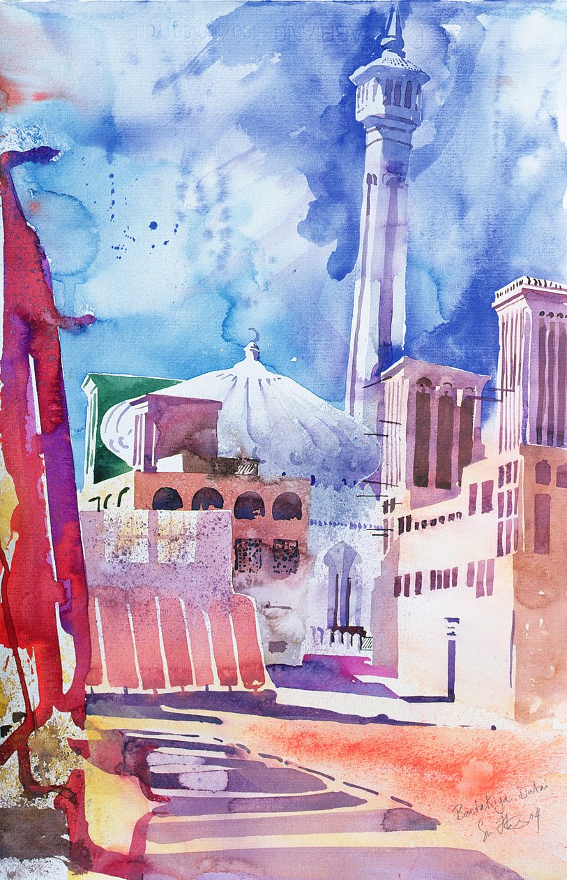 Bastakia, Dubai, 2004 (akvarell på papper) av Simon Fletcher