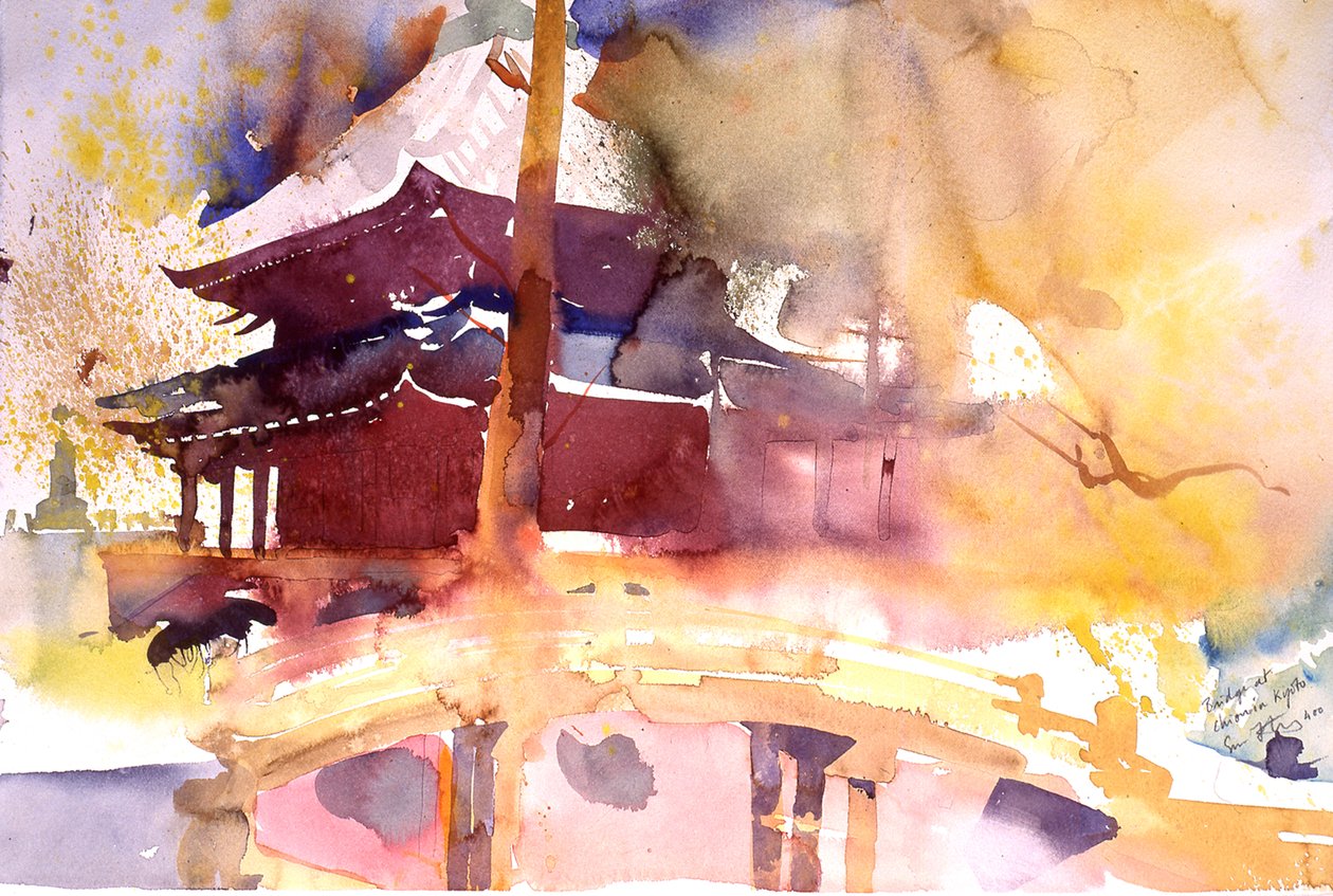 Bron vid Chion i Kyoto, 2000 (akvarell) av Simon Fletcher