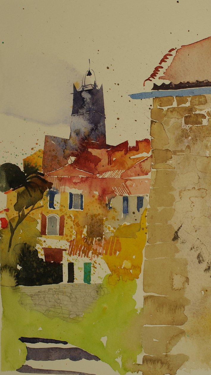 Clocher, Languedoc, 2002 (akvarell) av Simon Fletcher