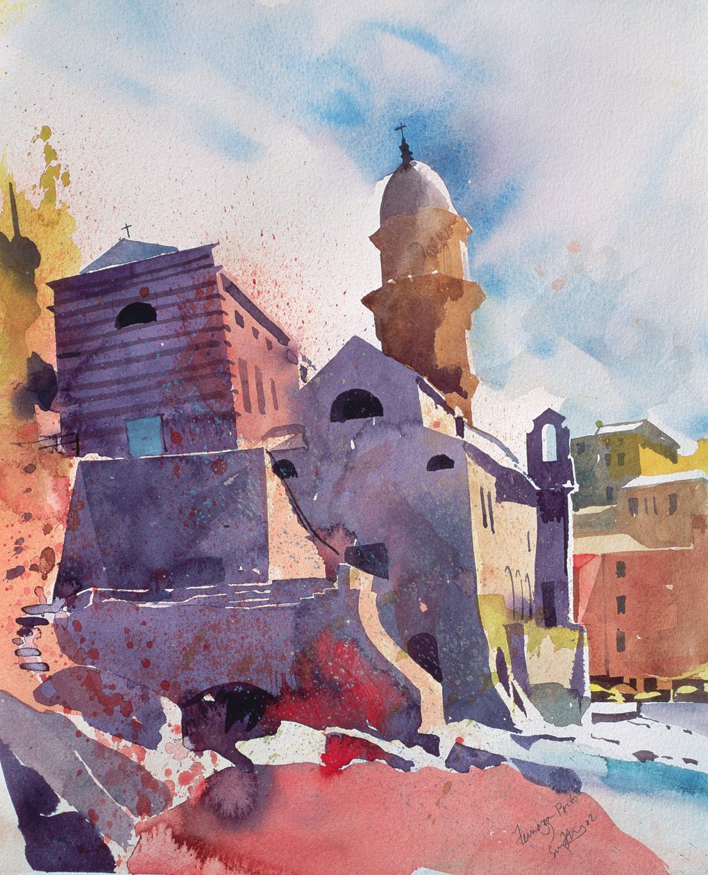 Fernazza, Porto, 2002 (akvarell på papper) av Simon Fletcher