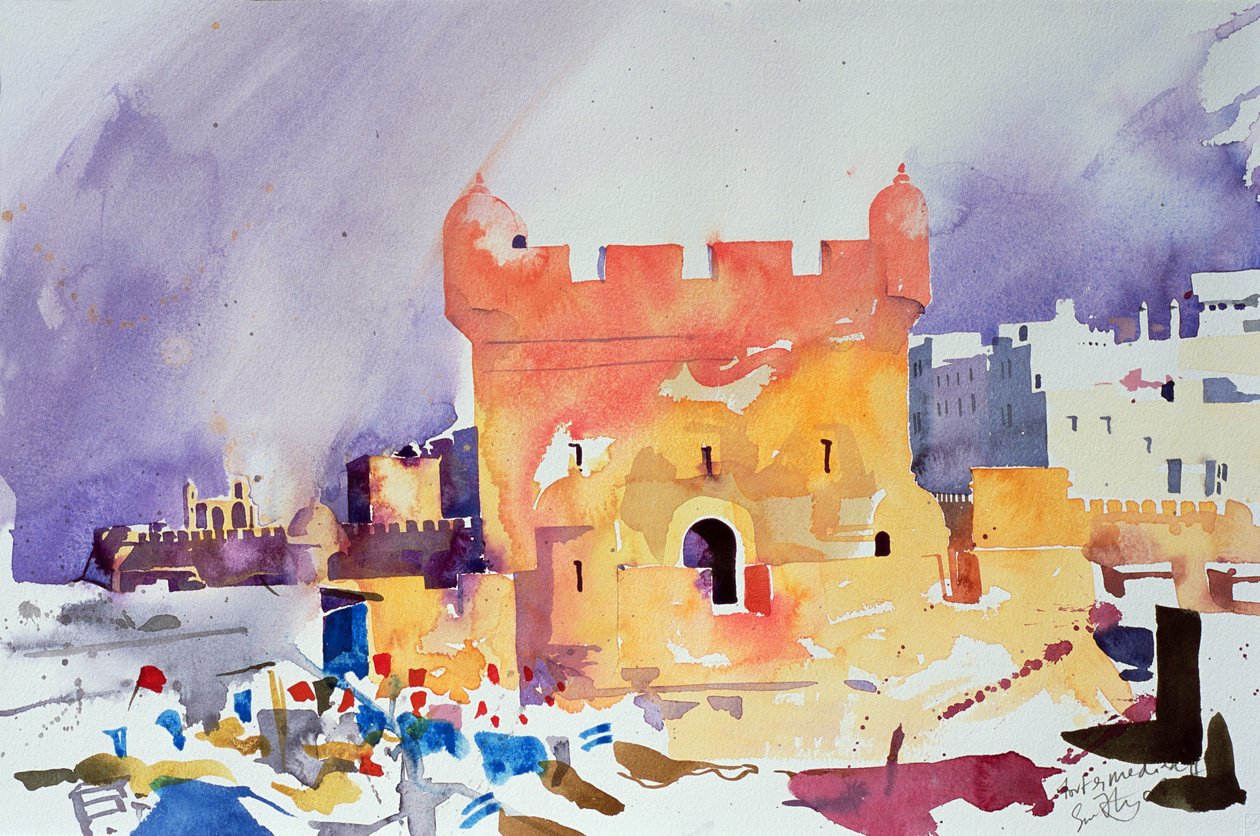 Fort och Medina II (akvarell på papper) av Simon Fletcher