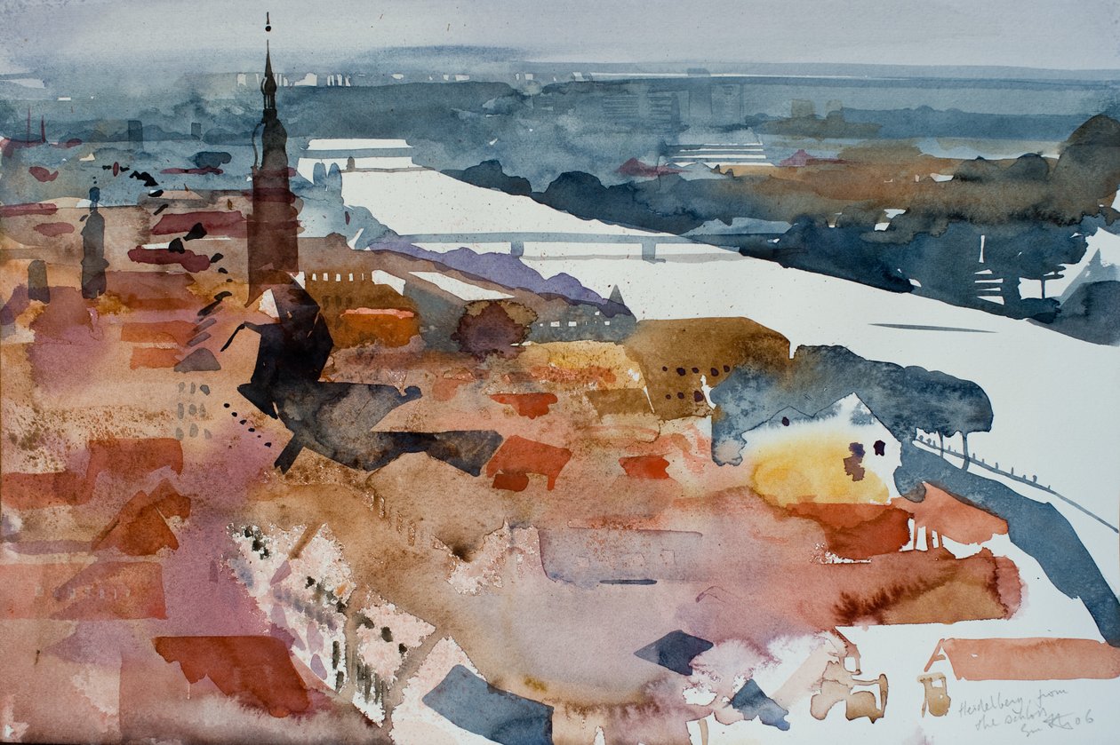 Heidelberg från slottet, 2006 (akvarell) av Simon Fletcher