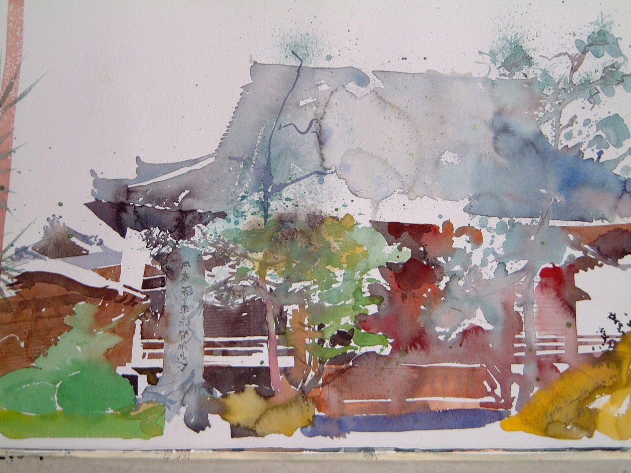 Kyoto Temple (akvarell på papper) av Simon Fletcher