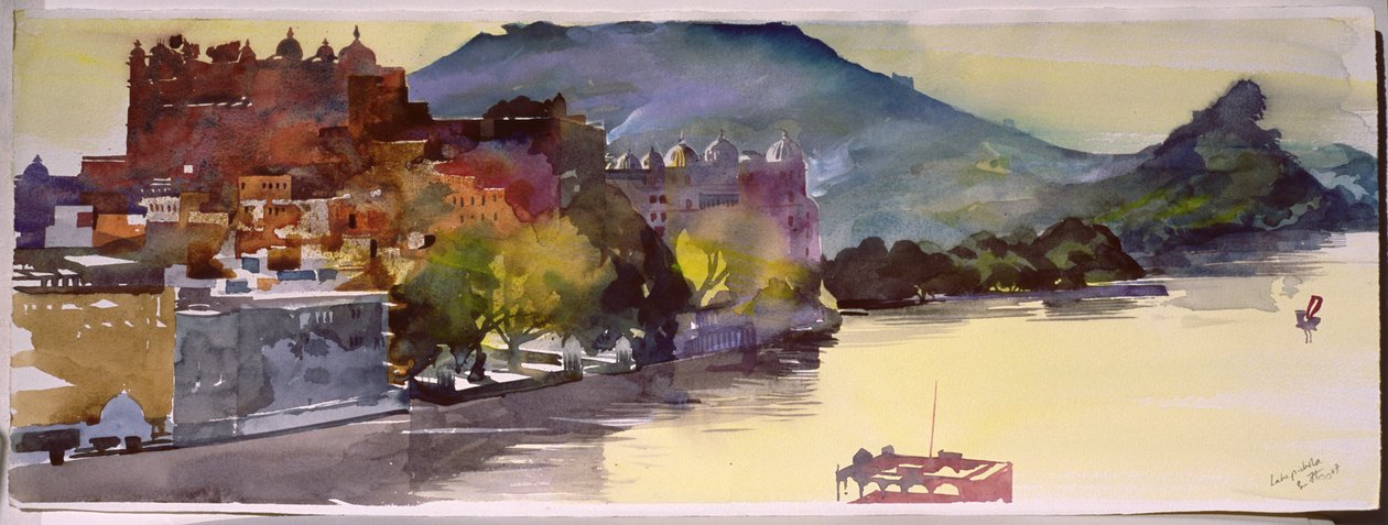 Lake Pichola, 2007 (akvarell på papper) av Simon Fletcher