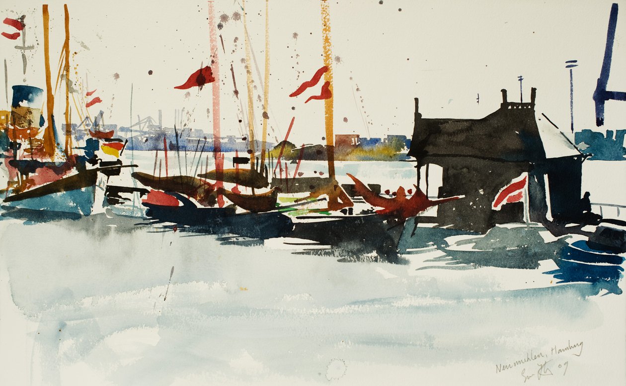 Neumuhlen, Hamburg, 2009 (akvarell) av Simon Fletcher