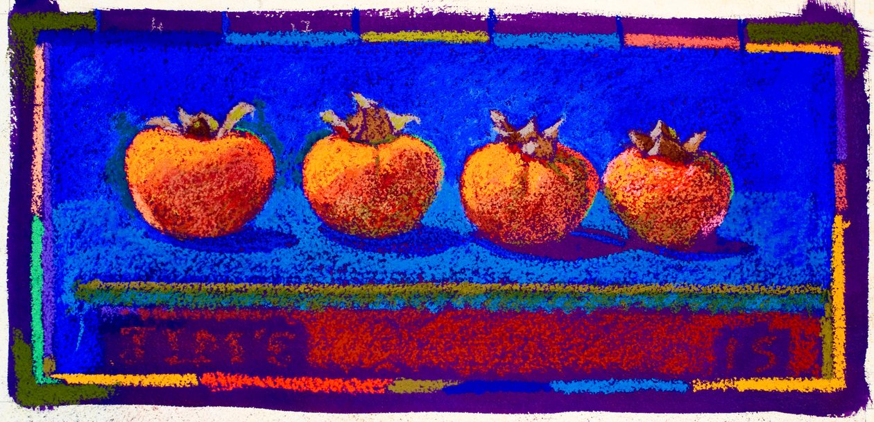 Persimmons, 2015 (pastell på papper) av Simon Fletcher