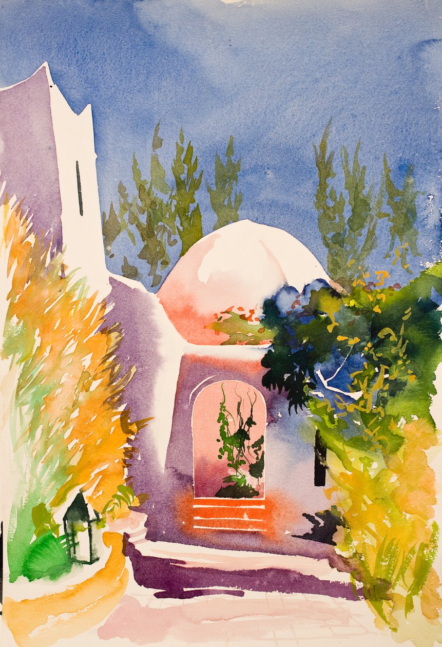 Rosa domstol, 2016 (akvarell) av Simon Fletcher