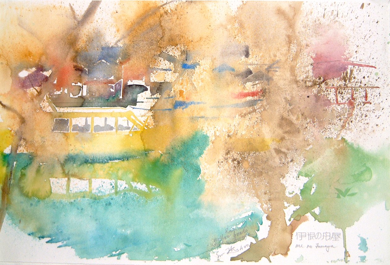 Regn och gula båtar, 2000 (akvarell) av Simon Fletcher