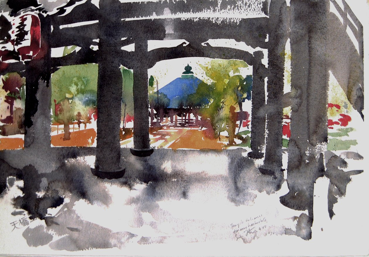 Templets ingång Amanohashidati, 2000 (akvarell) av Simon Fletcher