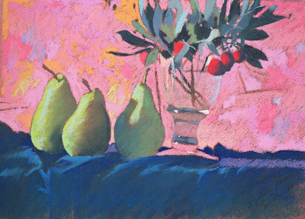 Tre gröna päron, 2004 (pastell) av Simon Fletcher