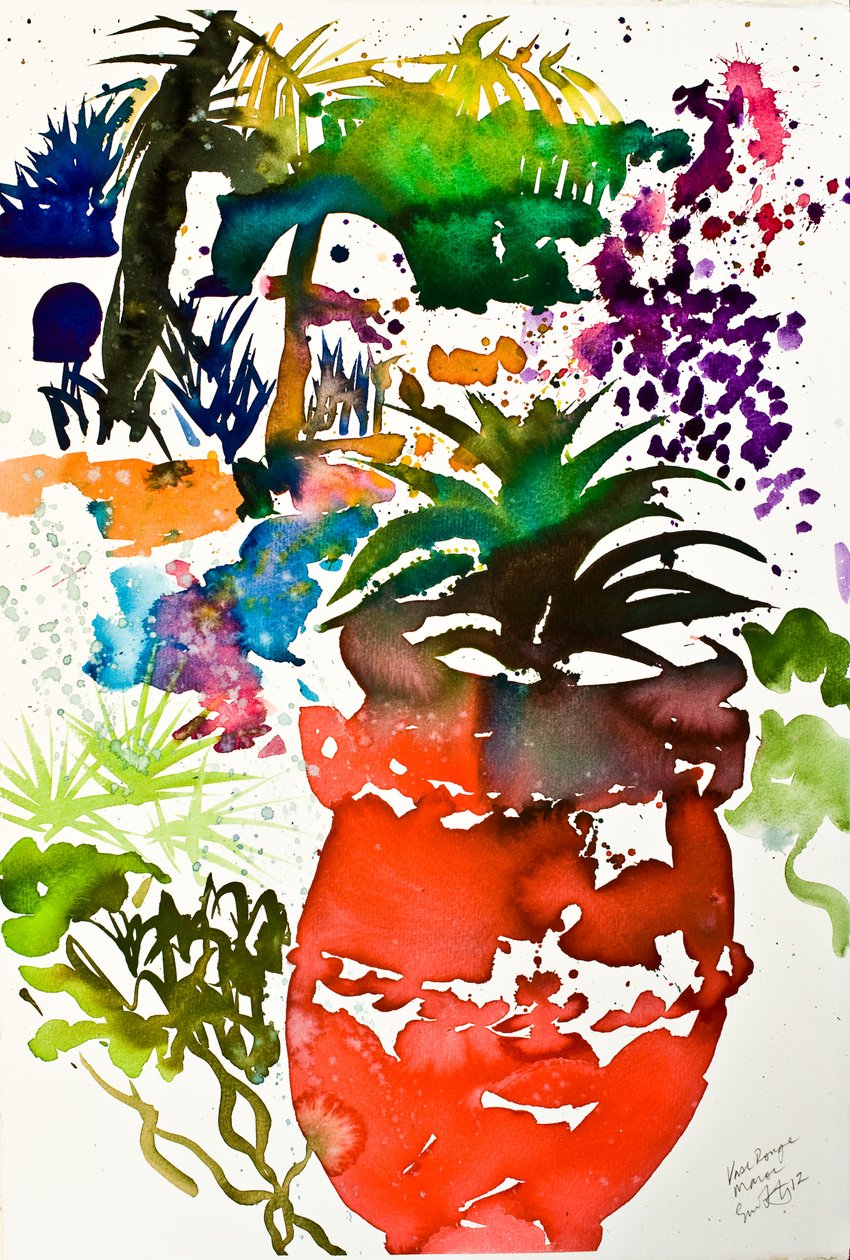 Vase rouge, Maroc 2013. akvarell av Simon Fletcher