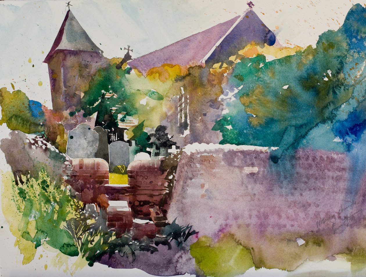 Witterings kyrka, 2000 (akvarell) av Simon Fletcher