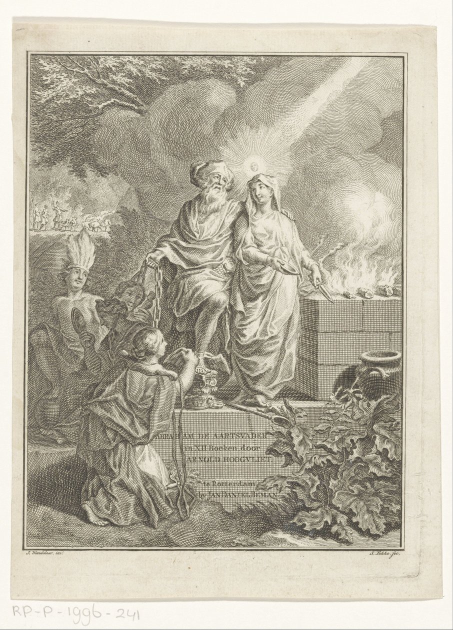 Allegorisk titelsida med patriarken Abraham och sanningen Titelsida för: Arnold Hoogvliet, patriarken Abraham, i XII Boeken, s.a. av Simon Fokke