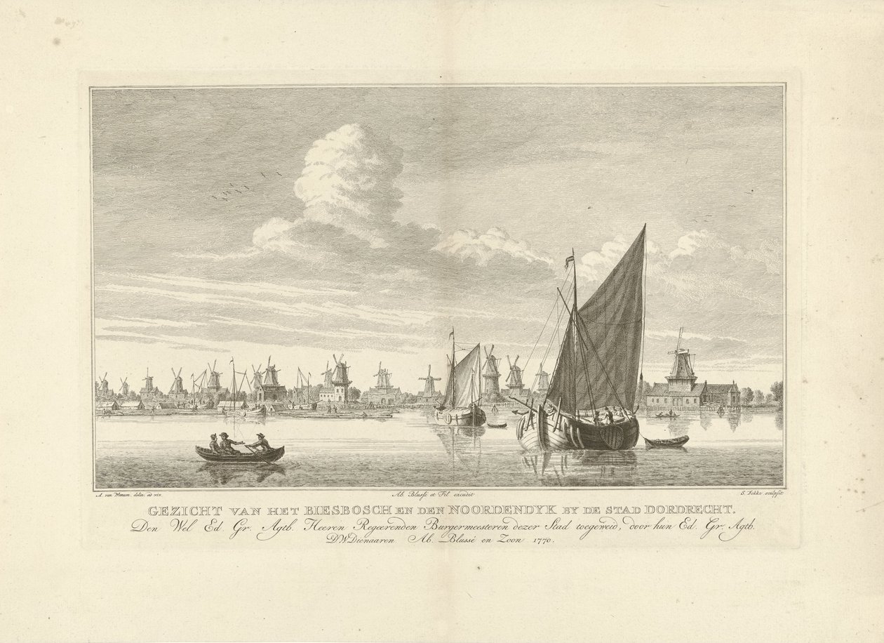 Utsikt över Biesbosch och Noordendijk nära Dordrecht Utsikt över Biesbosch och den Noordendyk vid staden Dordrecht (titel på objekt) av Simon Fokke