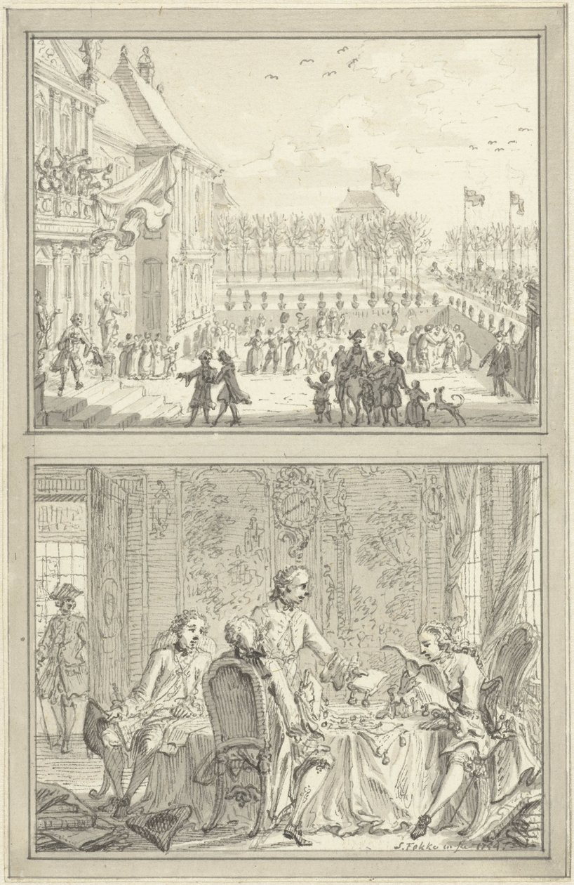 Honselaarsdijk Palace byter ägare / Försäljning av de preussiska herrskapen till Anna van Hannover, 1754 av Simon Fokke