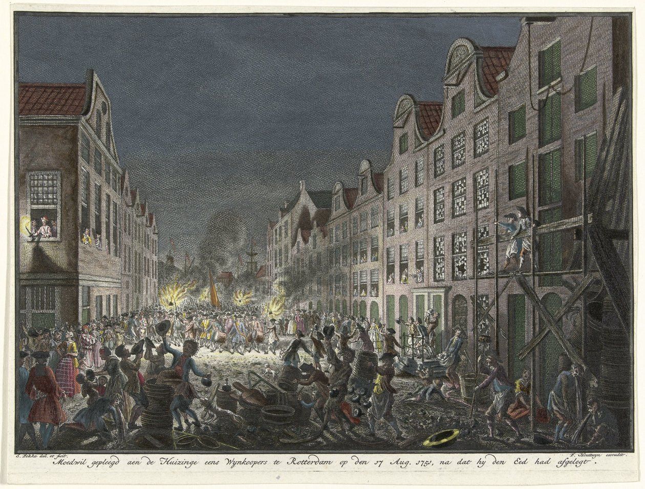 Plundring av en vinköpare Gerrit Hagedoorens hus i Rotterdam, 1751 Medveten vilja engagerad i Huizinge gång Wynkoopers i Rotterdam den 17 aug. 1751, sedan han svurit eden (titel på föremålet) av Simon Fokke