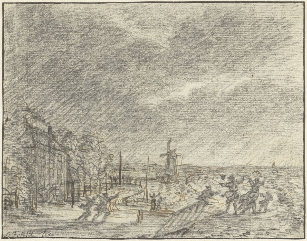 Kraftig storm och översvämning vid Halfweg, 15 november 1775 av Simon Fokke
