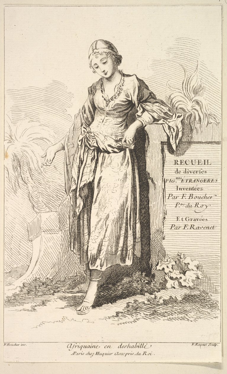 Afrikansk kvinna i negligé, från Samling av olika utländska figurer Uppfunnet av..., 1700-talet. av Simon Francois Ravenet