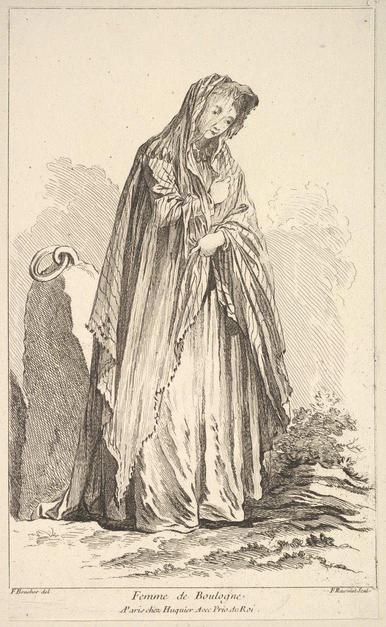 Woman of Boulogne, från Samling av olika utländska figurer Uppfunnen av F. Bo..., 1700-talet. av Simon Francois Ravenet