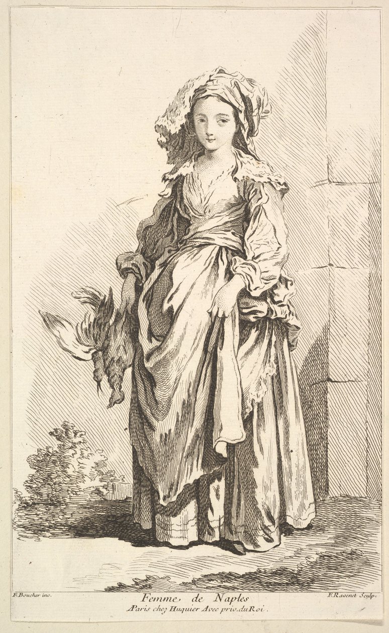 Kvinna från Neapel, från Samling av olika utländska figurer Uppfunnen av F. Bouc..., 1700-talet. av Simon Francois Ravenet