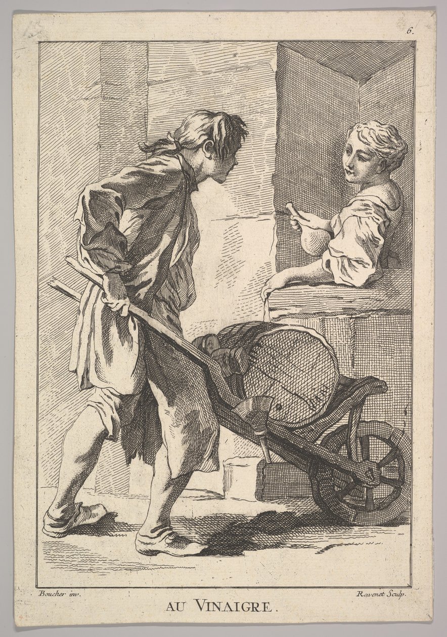 Omvänd kopia av Au Vinaigre Vinäger, från Le Cris de Paris The Cries of Paris..., 1700-talet. av Simon Francois Ravenet