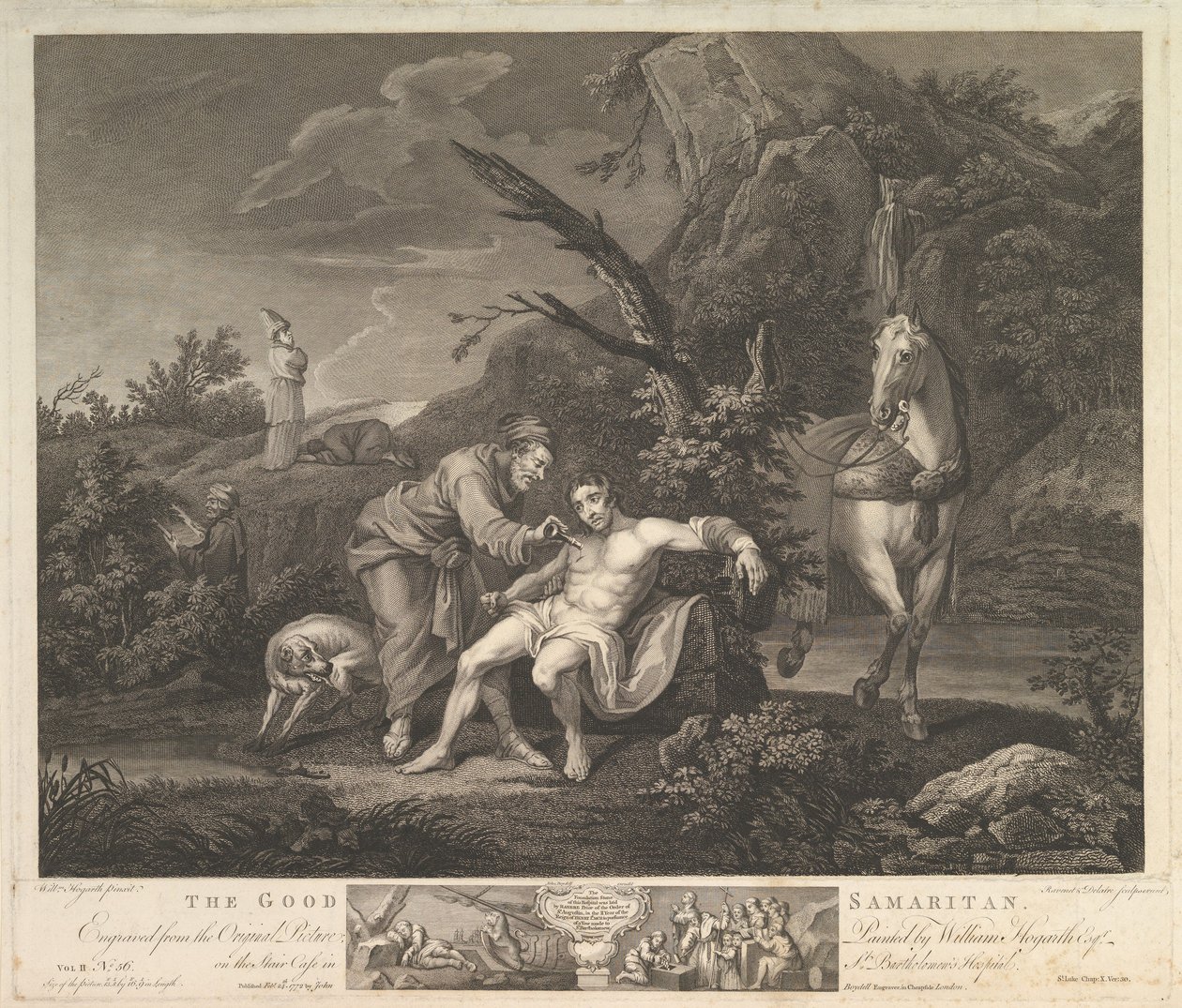 Den barmhärtige samariten St. Lukas, kapitel. 10, vers 30, 24 februari 1772. av Simon Francois Ravenet
