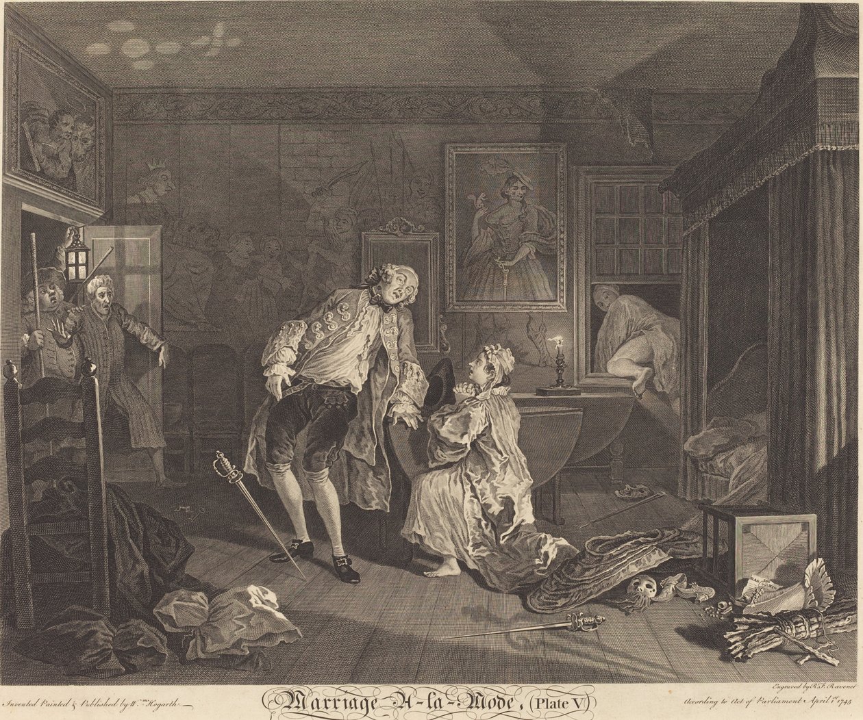 Äktenskap a la Mode: pl.5 av Simon Francois Ravenet I after William Hogarth