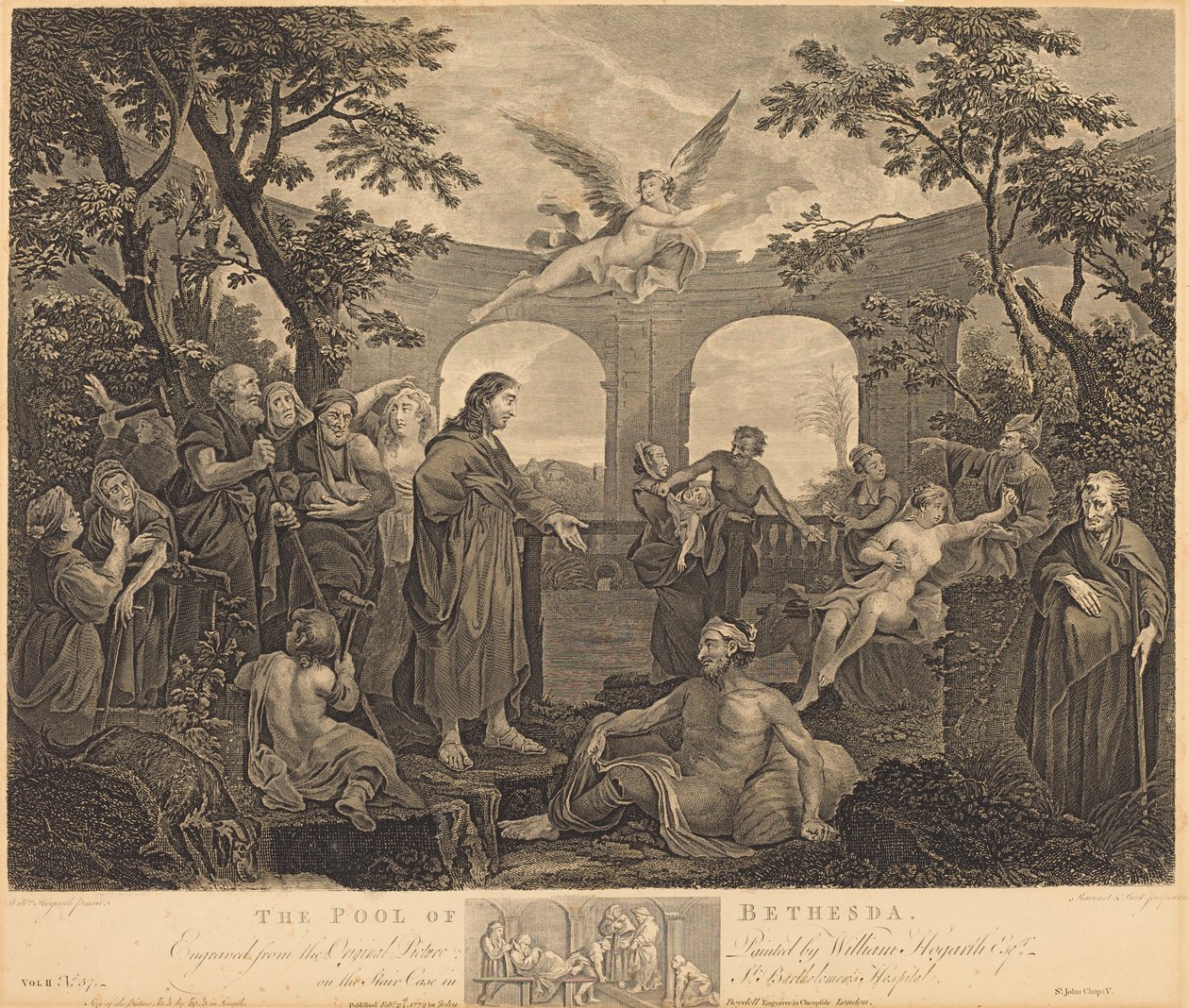 Poolen i Bethesda av Simon Francois Ravenet I and Victor Marie Picot after William Hogarth