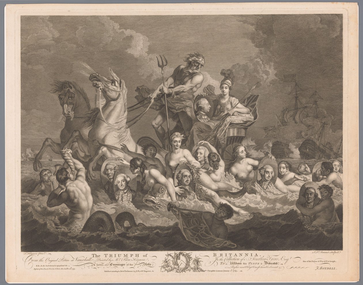Allegori om den brittiska flottan och segern över den franska flottan The Triumph of Britannia (titel på objekt) av Simon François Ravenet (le vieux)