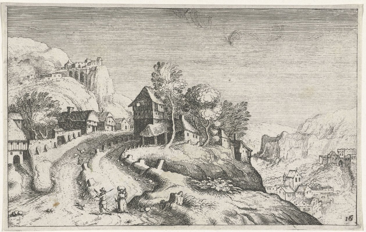 By i ett bergslandskap Olika landskap (serietitel) Topographia variarum regionum (serietitel) av Simon Frisius (attributed to)