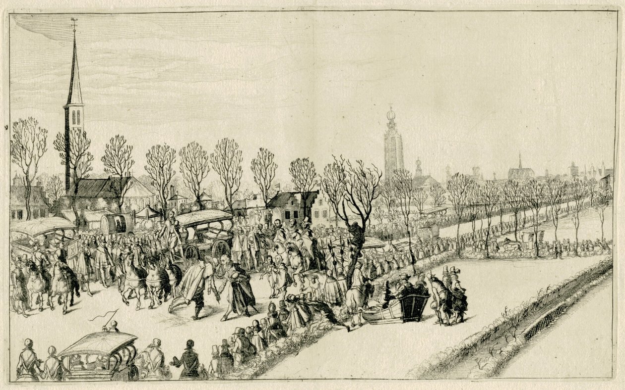 De fem spanska ambassadörernas ankomst till Rijswijk, februari 1608 Scener från kriget 1608 och 1609 (serietitel) av Simon Frisius