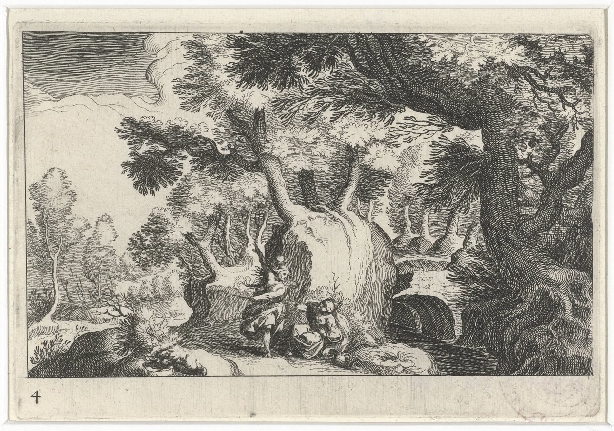 Boslandschap mötte Hagar en Ismaël Sydeuropeiskt landskap (serietitel) Topografi för olika regioner (serietitel) av Simon Frisius