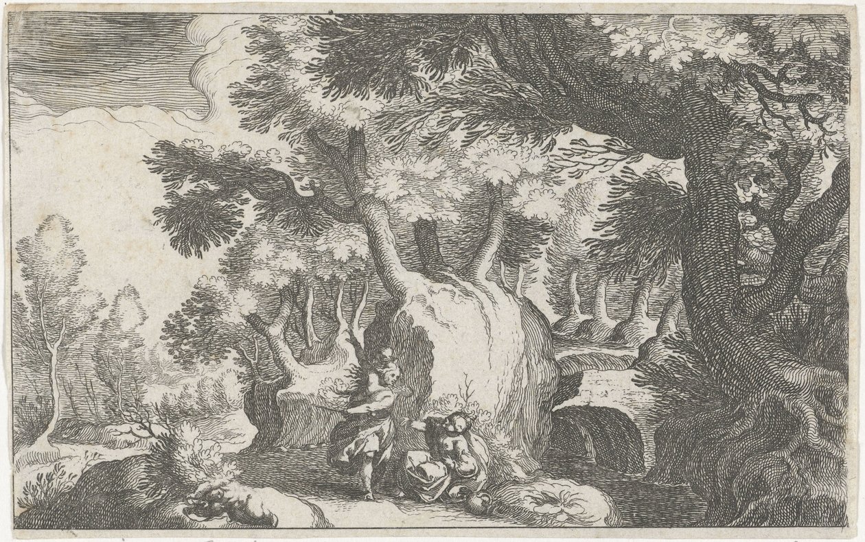 Boslandschap mötte Hagar en Ismaël Sydeuropeiskt landskap (serietitel) Topografi för olika regioner (serietitel) av Simon Frisius
