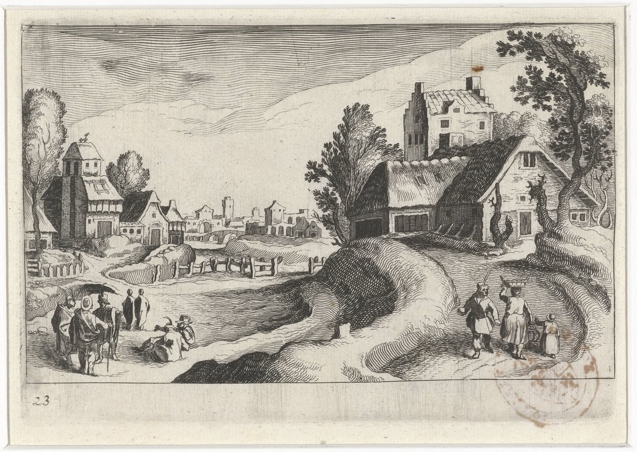 Bybild med en bondgård av Simon Frisius