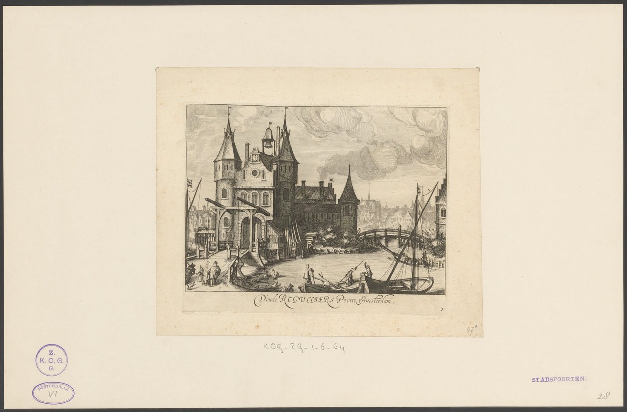 Vy över Eerste Regulierspoort i Amsterdam av Simon Frisius