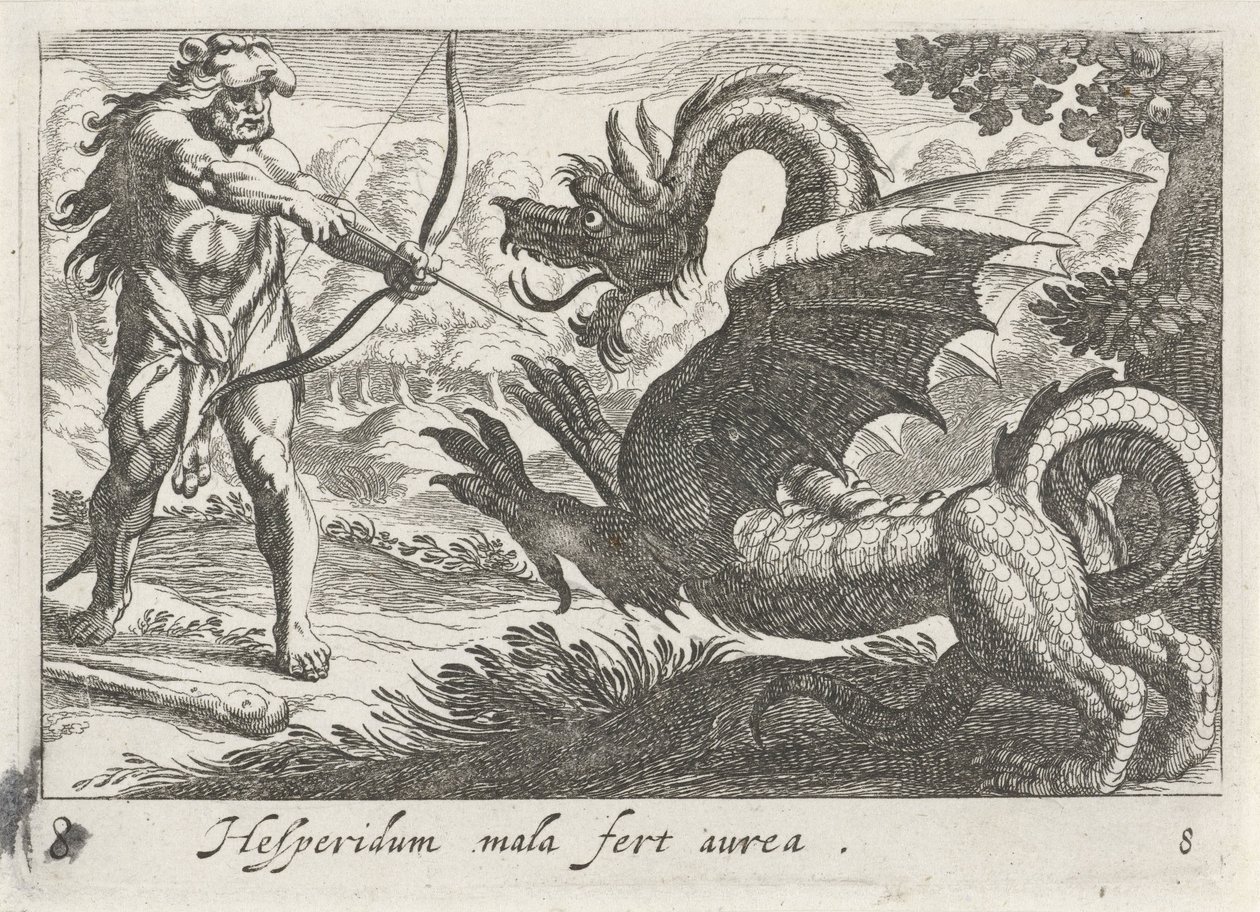 Herkules dödar draken Ladon av Simon Frisius