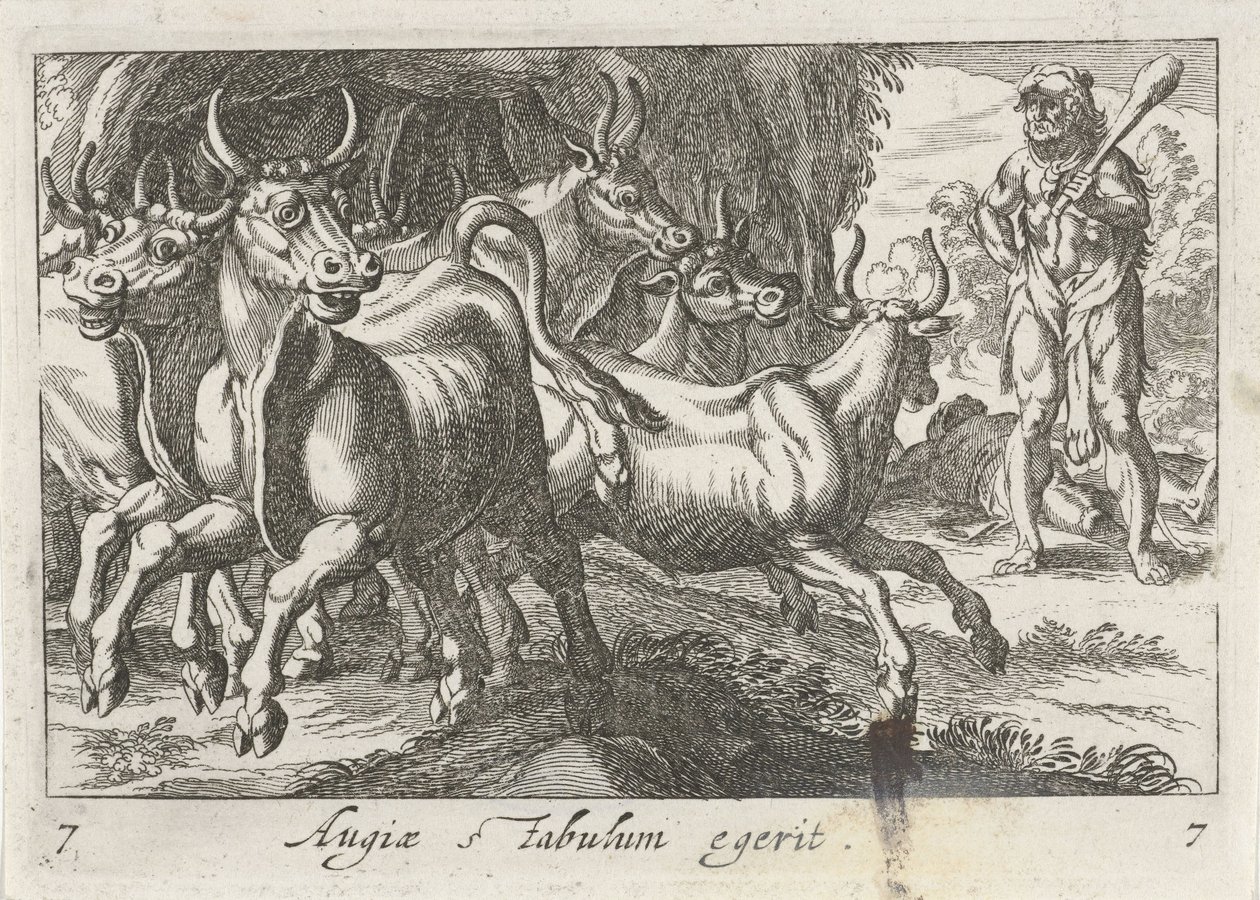 Hercules hoedt de kudde van Geryon (titel på objekt) Herculische teman (serietitel) av Simon Frisius