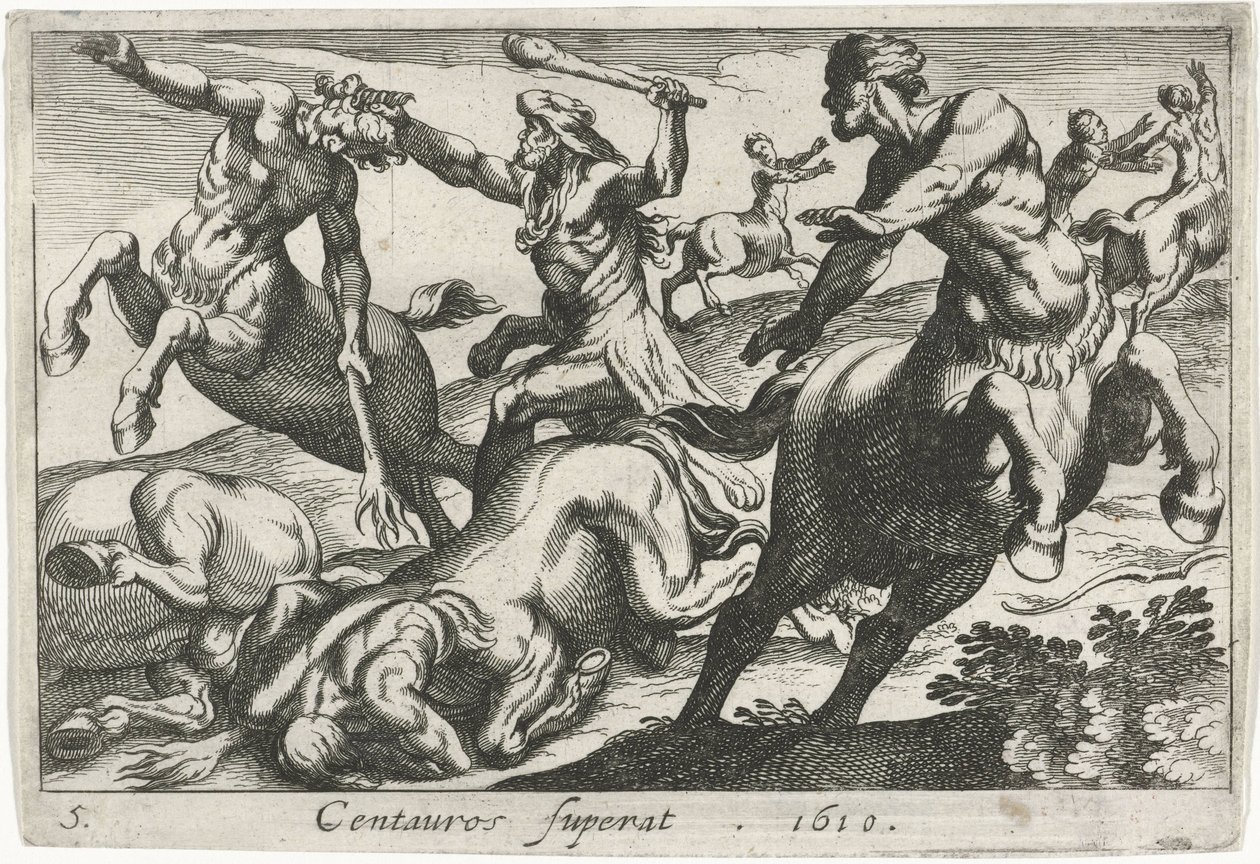 Herkules kämpar mot kentaurerna Centauros superat (titel på objekt) Herculean Themes (serietitel) av Simon Frisius