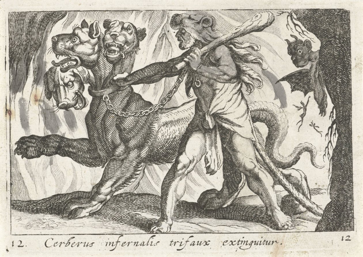 Herkules hämnas Cerberus Cerberus infernal trifaux är släckt (titel på objekt) Herculische teman (serietitel) av Simon Frisius