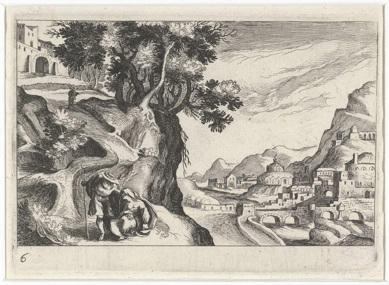 Landschap träffade Juda en Tamar Sydeuropeiskt landskap (serietitel) Topografi för olika regioner (serietitel) av Simon Frisius