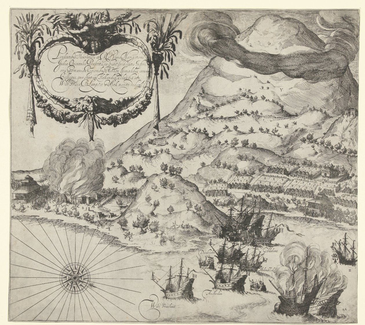 Holländarnas seger över portugiserna vid Tidore (bilden till vänster), 1605 av Simon Frisius