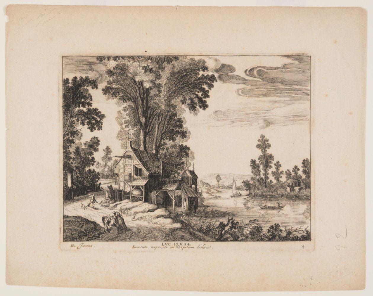 Samariten närmar sig värdshuset, från Landscapes with the Story of the Good Samaritan (Landskap med berättelsen om den barmhärtige samariten) av Simon Frisius
