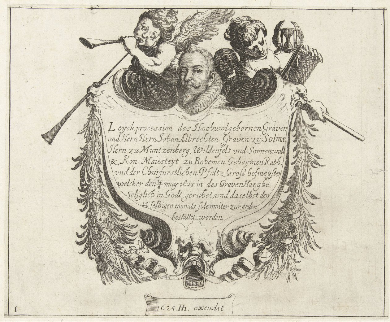 Titelbild till begravningsprocessionen för Johann Albrecht, greve av Solms, 1623 av Simon Frisius