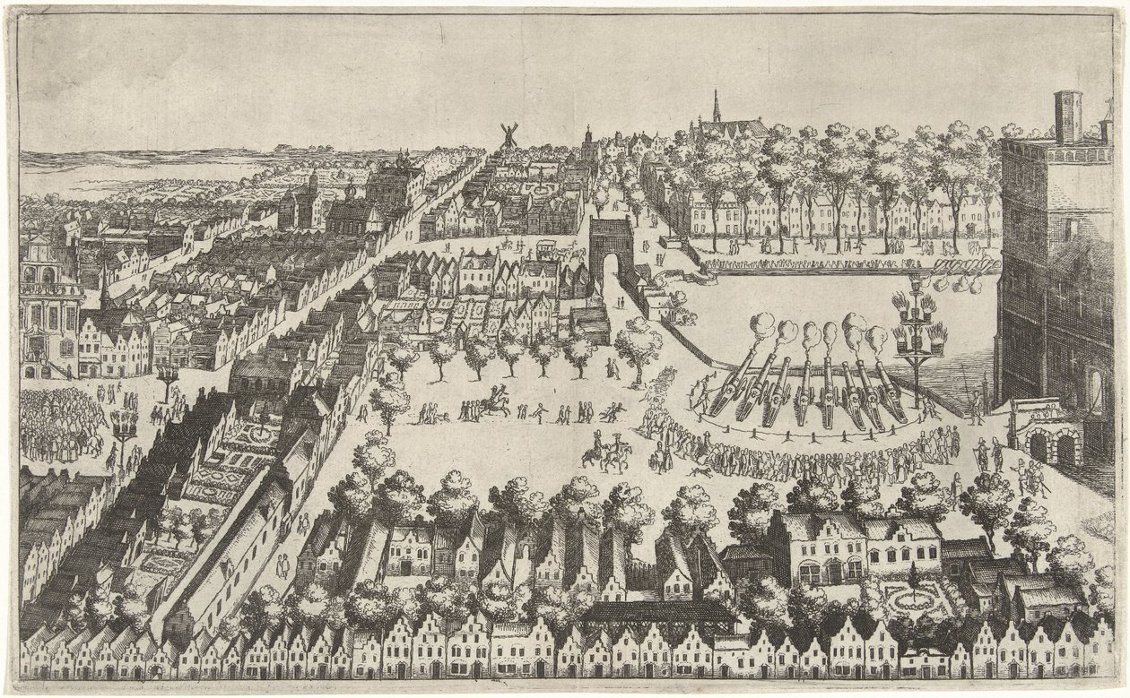 Glädjebål i Haag efter tillkännagivandet av vapenvilan, 1609 av Simon Frisius