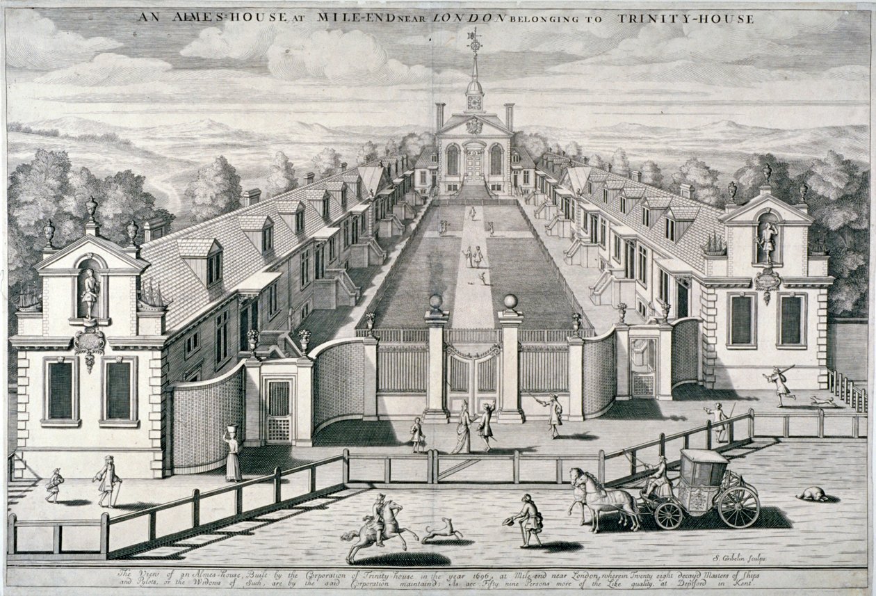 Trinity Almshouses, Mile End Road, Stepney, London, 1696. av Simon Gribelin